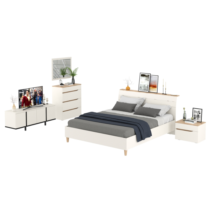 Спальные гарнитуры, Спальный гарнитур белый Муссон с кроватью 1600 и ТВ-тумбой 13.276