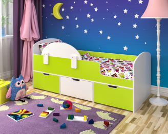 Кровать чердак Малыш Мини 1600х700 Белое дерево