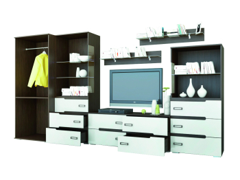 Гостиная МДФ ВИГО (венге/белый гл.) без шкафа