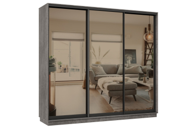 Шкаф-купе Премьер 57 (01ЗБ;01ЗБ;01ЗБ) фасады зеркало бронза/трёхдверный/Профиль чёрный муар