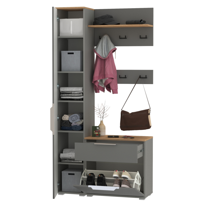 Прихожие, Тумба для обуви с пеналом для одежды и двумя вешалками Октава.