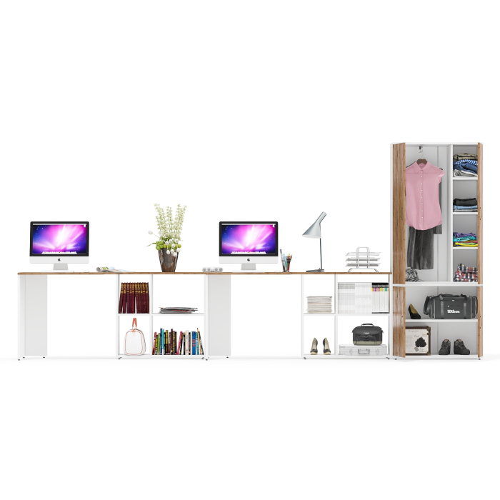 Домашние кабинеты, Шкаф для хранения Лидер-8 и два стола с нишей