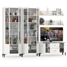 Сервант для гостиной четыре дверки и ТВ-тумба с двумя полками Валенсия № 75