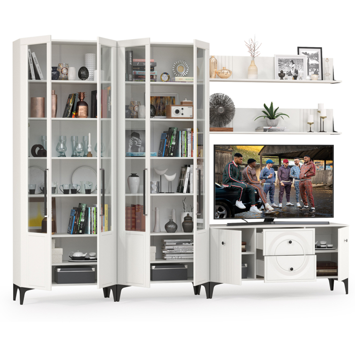 Стенки для гостиной, Сервант для гостиной четыре дверки и ТВ-тумба с двумя полками Валенсия № 75