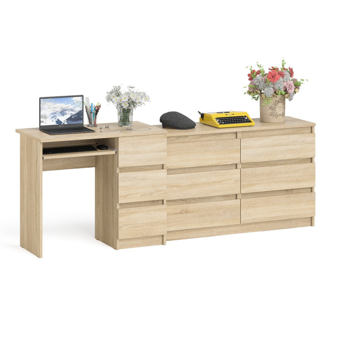 Домашние кабинеты, Комод Мори МК-1200 6 ящиков и компьютерный стол МС-6 три ящика справа