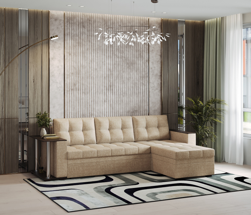 Диваны угловые в гостиную, Диван-кровать угловой Атланта со столом дельфин,рогожка