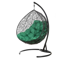 Мебель из ротанга, Двойное подвесное кресло Gemini promo black Зеленая подушка
