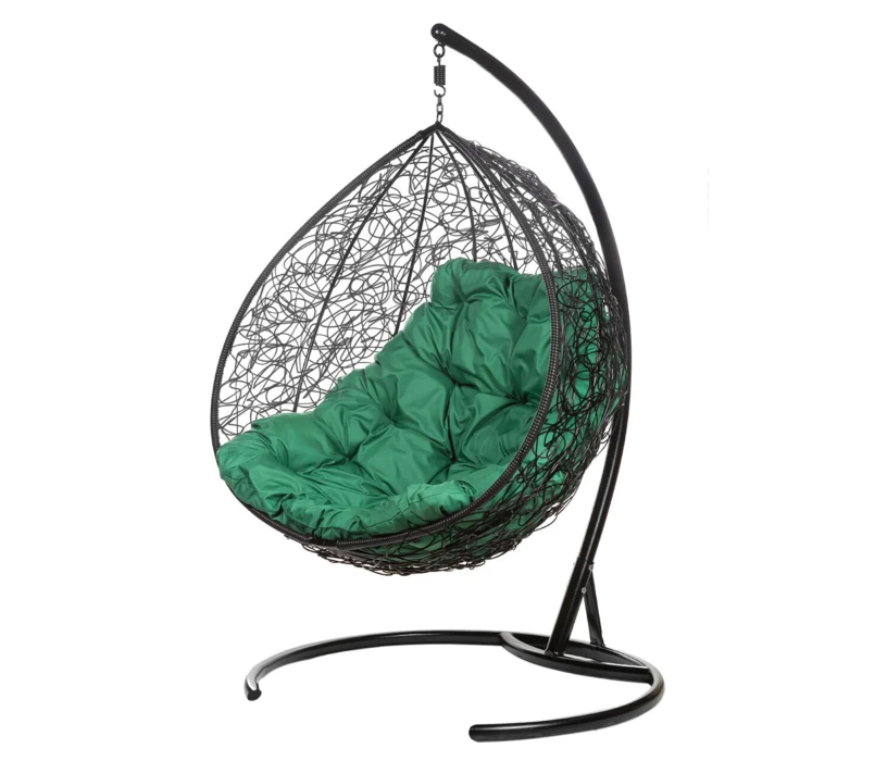 Мебель из ротанга, Двойное подвесное кресло Gemini promo black Зеленая подушка