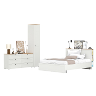 Спальные гарнитуры, Бельевой шкаф-пенал Остин с кроватью с основанием и комодом на 6-ть ящиков