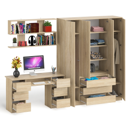 Большой 4-х дверный шкаф-комод Мори МШ1600.1 и стол с верхней навесной полкой