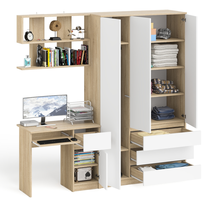 Домашние кабинеты, Шкаф-комод Мори МШ1200.1 со столом Мори МС-1 правый и полкой Мори 900