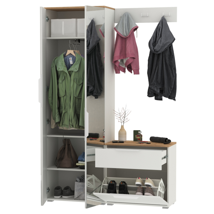 Прихожие, Шкаф две двери с зеркалами с обувницой и вешалкой для одежды Октава