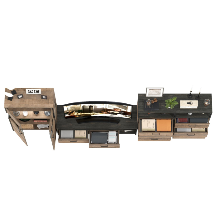 Стенки для гостиной, Тумба с витриной с подсветкой с двумя комодами и тумбой для телевизора Трувор