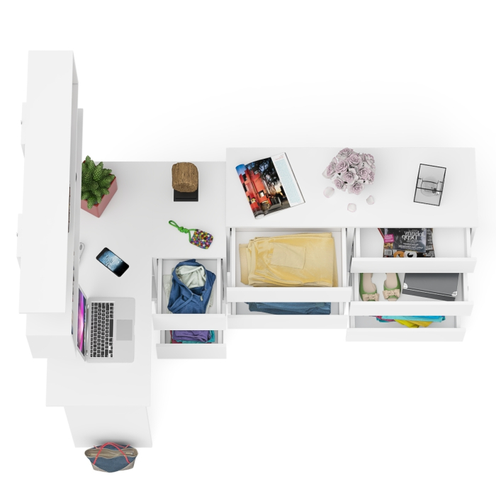 Домашние кабинеты, Стол компьютерный угловой с ящиками Мори МС-16 правый с навесной полкой и комодом МК1200.8