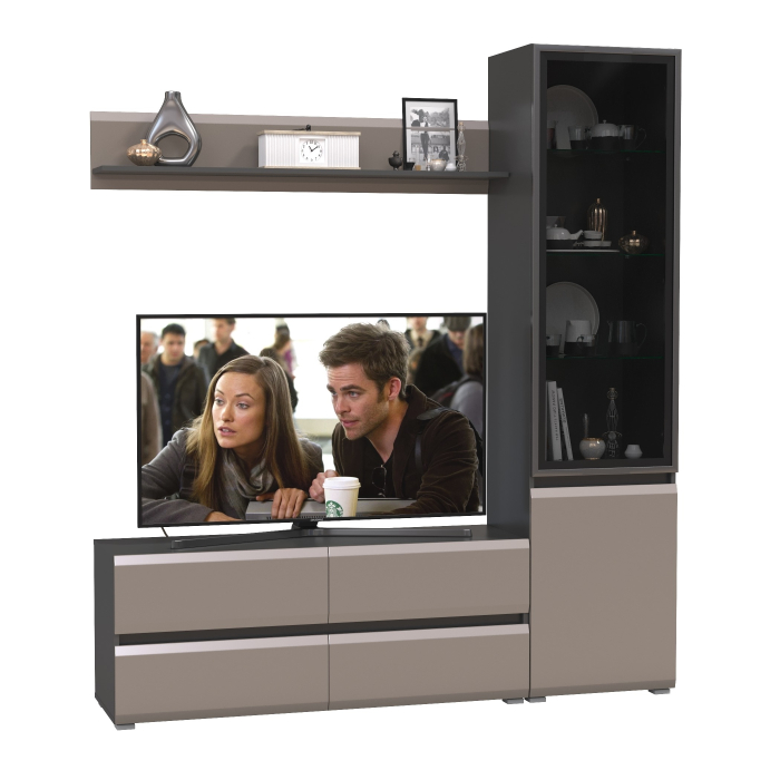 Стенки для гостиной, Шкаф-витрина с навесной полочкой и тумба для ТВ Сидней