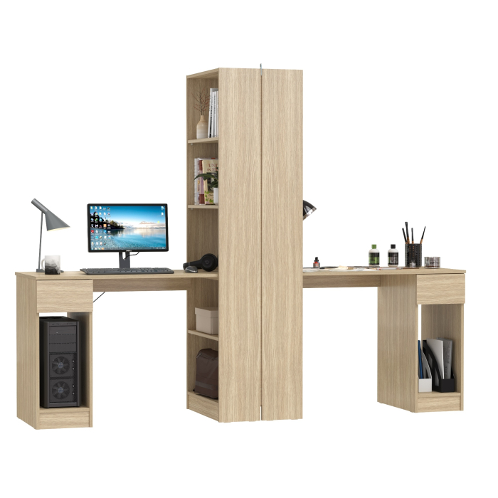 Прямые компьютерные столы, Два компьютерных стола со стеллажом Лайт 10.01