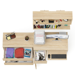 Однотумбовый стол компьютерный Мори МС-1 левый с комодом три ящика и навесной полкой 900