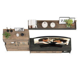 Тумба для техники и ТВ с навесной полкой и комод с витриной с подсветкой Трувор