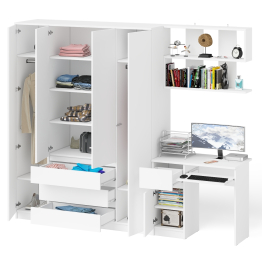 Четырёх-дверный шкаф-комод Мори МШ1600.1 с компьютерным столом МС-1 тумба слева и верхней полкой