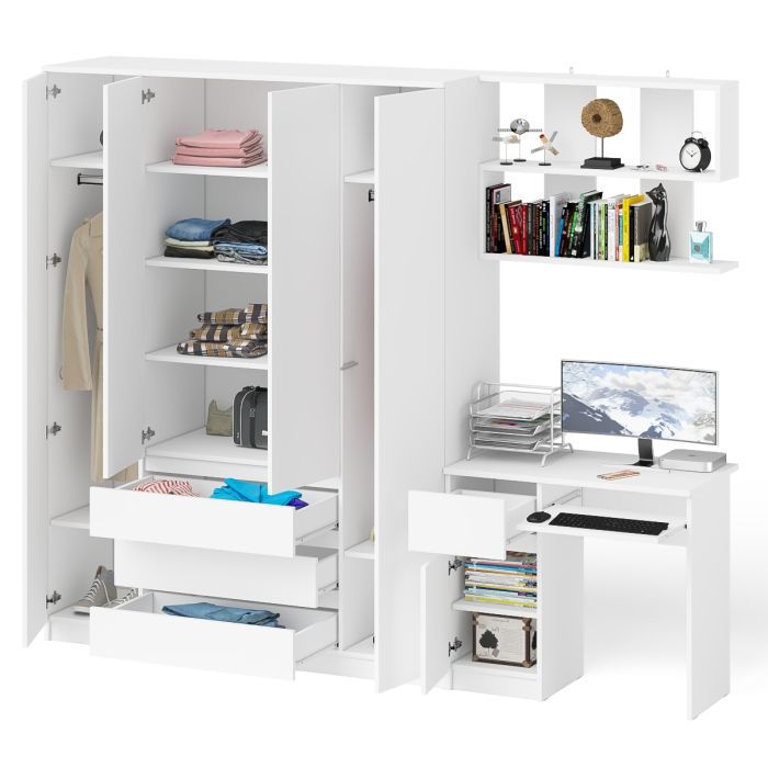 Домашние кабинеты, Четырёх-дверный шкаф-комод Мори МШ1600.1 с компьютерным столом МС-1 тумба слева и верхней полкой