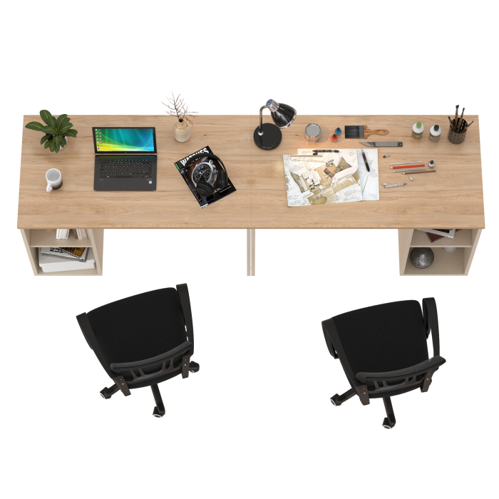 Прямые компьютерные столы, Два письменных стола Лайт 12.163 и два чёрных компьютерных кресла