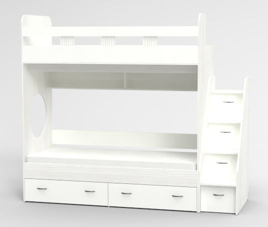 Для подростка, Трехъярусная кровать Юниор, Белое Дерево