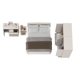 Шкафы двухдверные с кроватью двуспальной 1600 Афина с тумбочкой на ножках и комодом