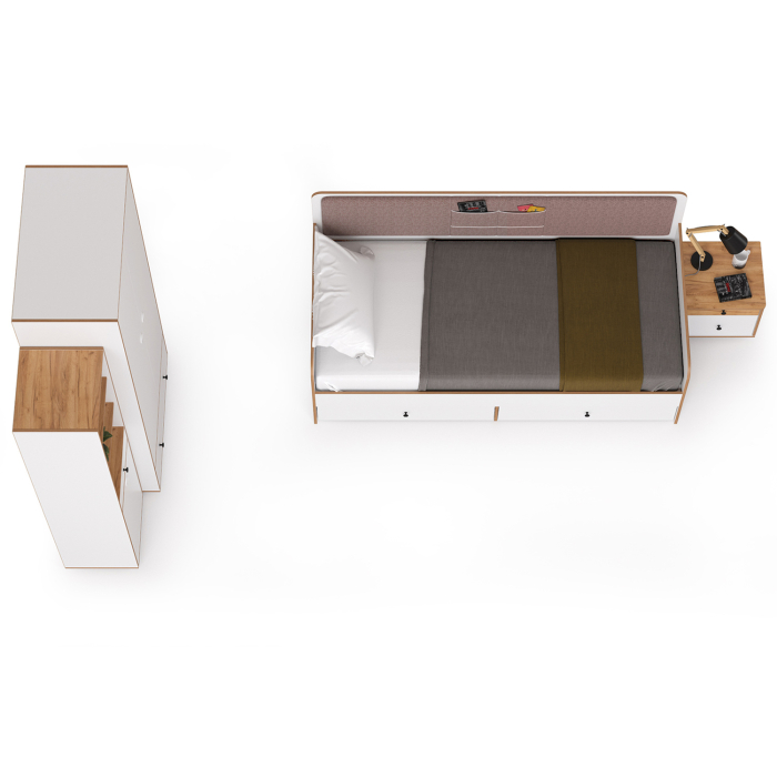 Для девочек, Вуди кровать, тумба, пенал и шкаф для одежды компоновка № 40