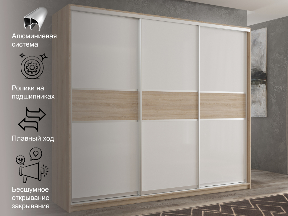 Шкафы-купе 3-х дверные, Шкаф-купе 3х дверный Кааппи 11 180х60