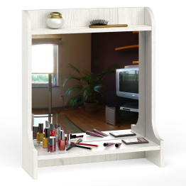 Стол туалетный с зеркалом и настольной полкой Ливерпуль ясень ваниль/белый