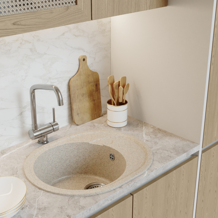 Кухонные мойки, Мойка ML-GM17 овальная с крылом, 580*470*180мм NEW*