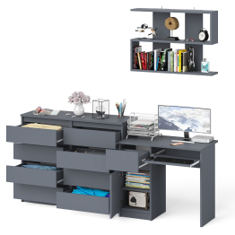 Комод на восемь ящиков МК1200.8 Мори с компьютерным столом МС-1 левый и верхней полкой 900