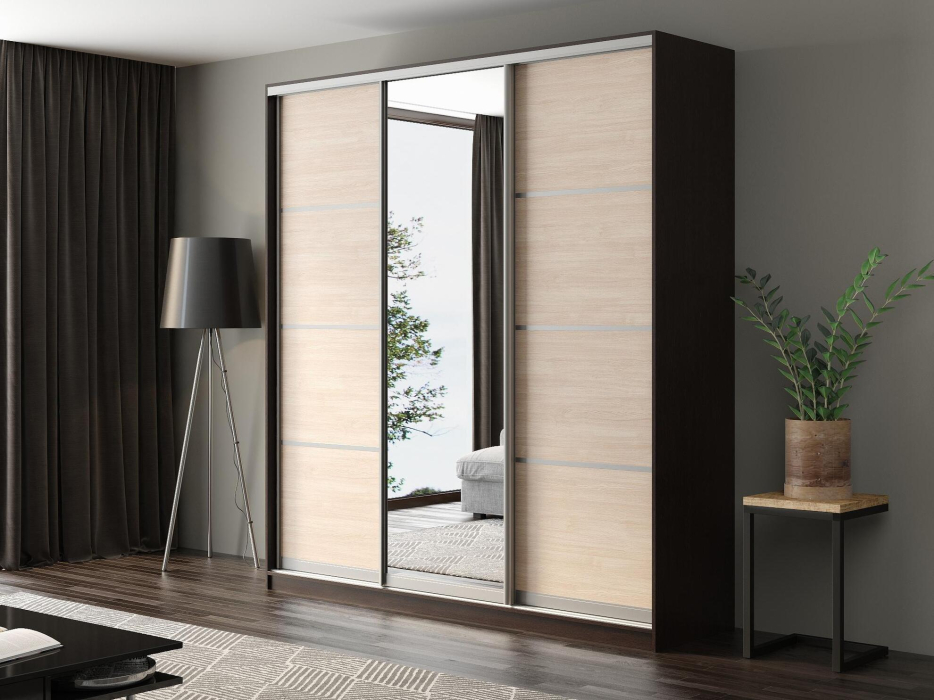 Шкафы-купе, Шкаф-купе Айсберг 220 ВЕНГЕ (шамони светлый/зеркало)