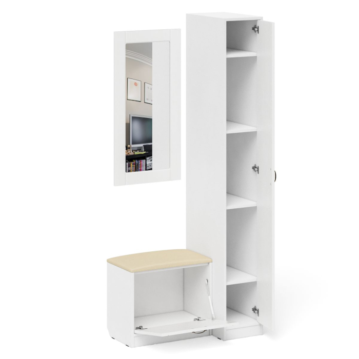 Прихожие, Обувница с сиденьем и зеркалом и пенал П-6-500 фрезеровка прованс