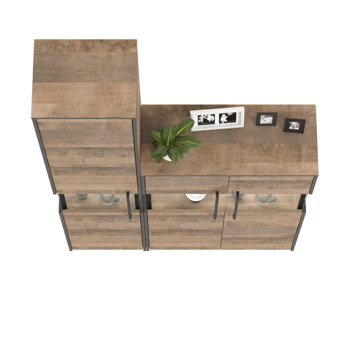 Стенки для гостиной, Шкаф-пенал с витриной с подсветкой и комод-витрина с подсветкой Трувор