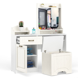 Стол туалетный с пуфом, с зеркалом и настольной полкой Ливерпуль