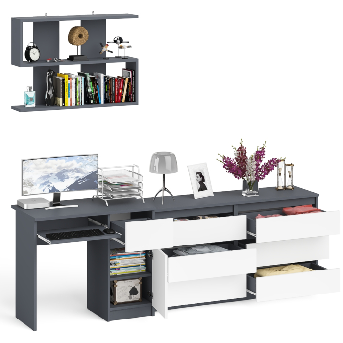 Домашние кабинеты, Комод шесть ящиков Мори МК1380.6 со столом с ящиком и дверкой справа и полка