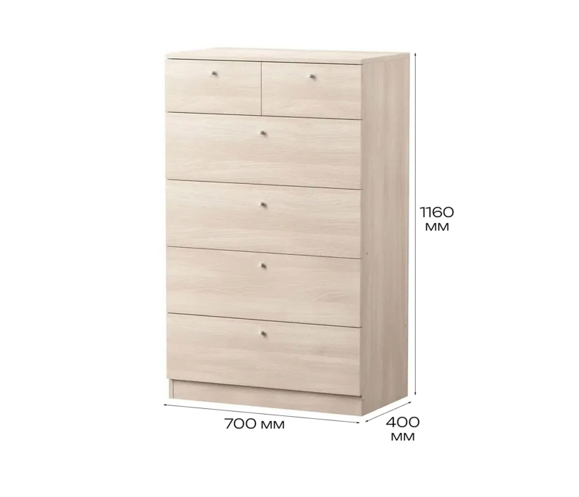 Комоды, Комод 70х40х116 см, Теви 6 ящиков
