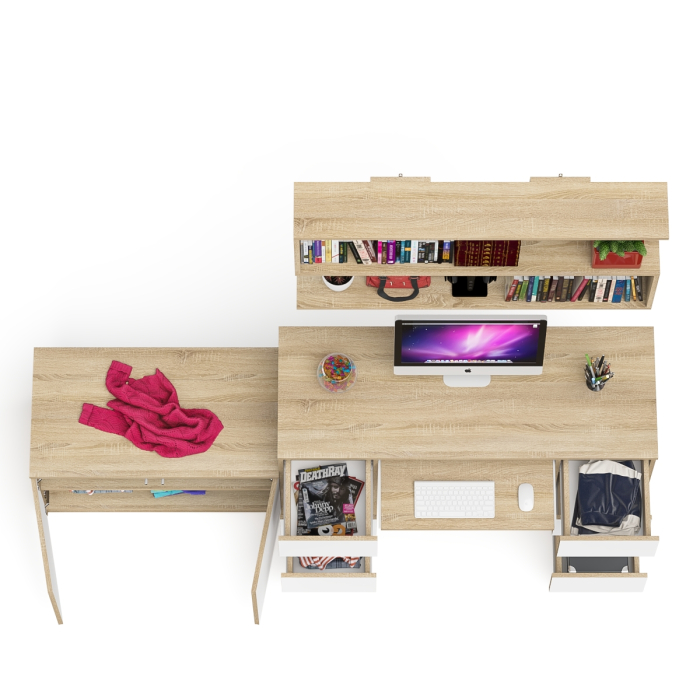 Домашние кабинеты, Стол компьютерный Мори МС-2 с верхней полкой и тумбой МА900.1