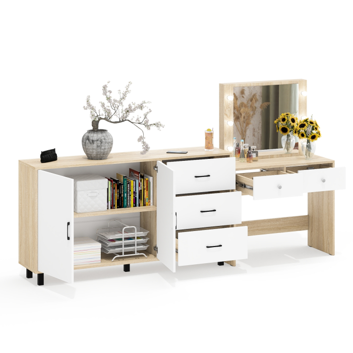 С зеркалом, Косметический столик с подсветкой СТ-5 в комплекте с комодом 123-1604