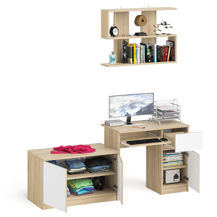 Прямые компьютерные столы, Стол компьютерный однотумбовый Мори МС-1 правый с верхней полкой 900 и тумбой