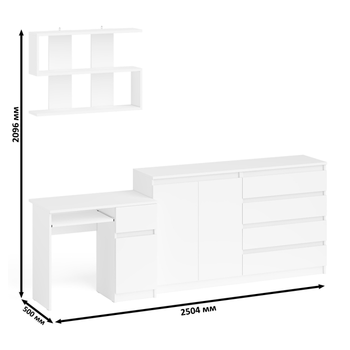 Прямые компьютерные столы, Стол компьютерный дверка и выдвижной ящик слева с комодом МК1600.1 и полкой Мори 900