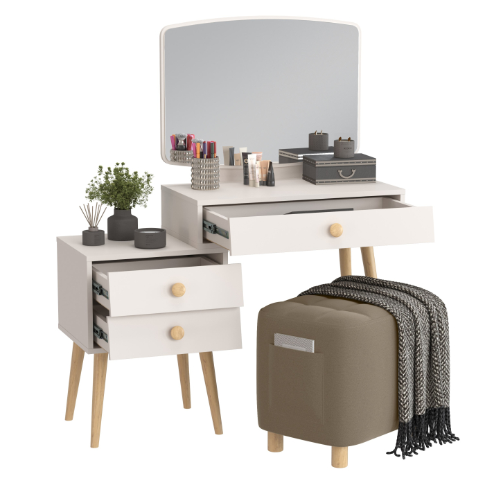 С зеркалом, Пуфик с карманом Вики и косметический столик Афина