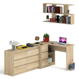 Стол компьютерный угловой МС-16 левый Мори с полкой для книг и широким комодом