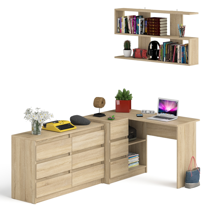 Домашние кабинеты, Стол компьютерный угловой МС-16 левый Мори с полкой для книг и широким комодом