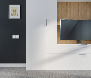 Мальта СБ-3265 Стенка с пеналом и витриной Белый,Дуб Гамильтон/МДФ Белый