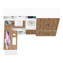 Место для работы дома Лидер-8 из стола для работы с полкой для бумаг с тумбой 3.19 и шкафом 20Б