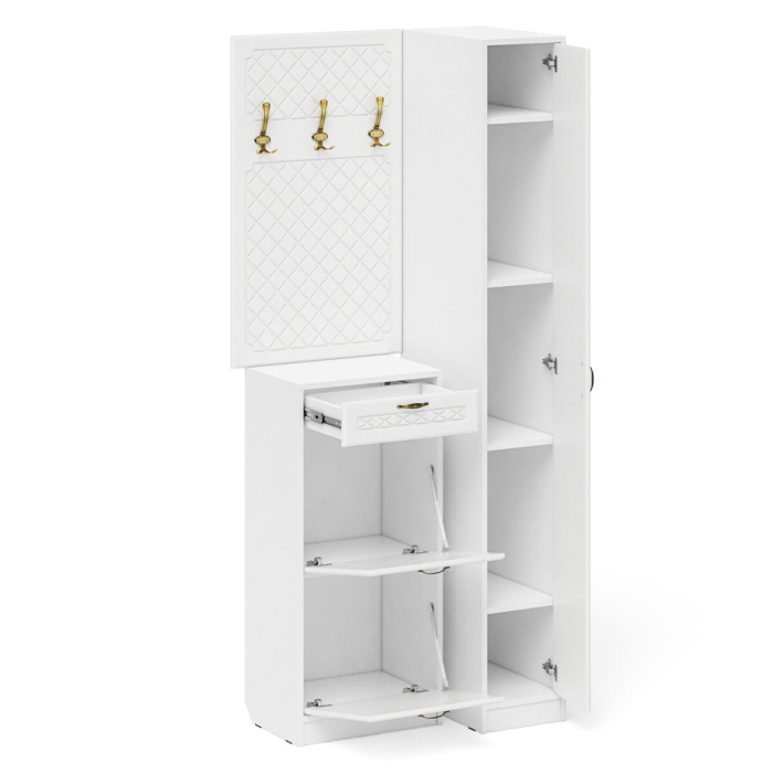 Прихожие, Высокая обувница с вешалкой с крючками и пеналом П-6-500 для прихожей фрезеровка ромб