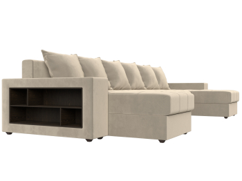 П-образный диван Дубай полки слева, микровельвет