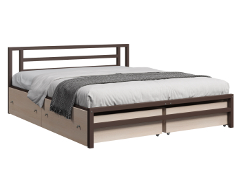 Двуспальная металлическая кровать Титан с ящиками дуб